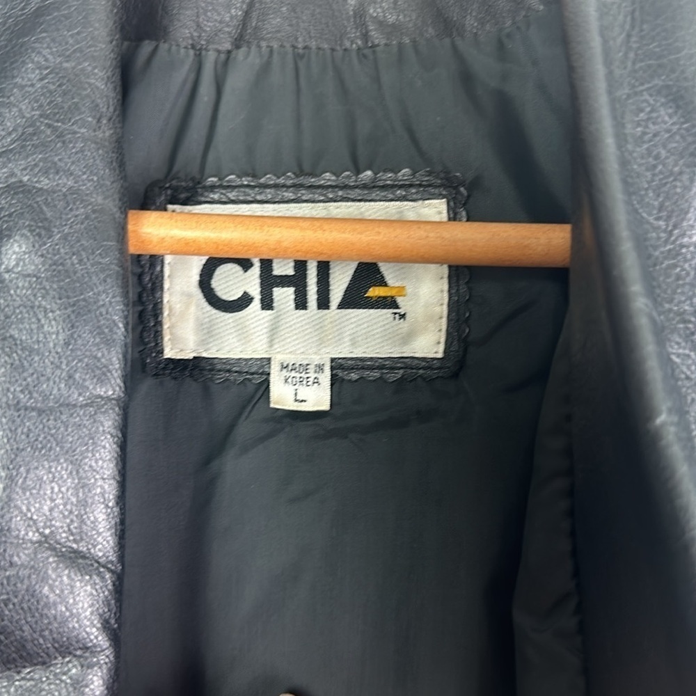 Womens Vintage 80’s Chia Soft Leather Moto Jacket Large Lined Black Coat Glamour - Picture 16 of 16